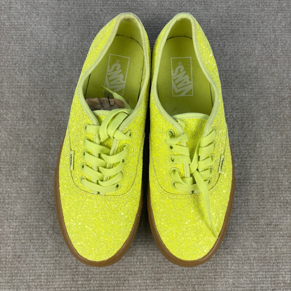 Vans Authentic Neon Yellow Lime Glitter Low Top Sneakers Gum Sole Skate Shoes